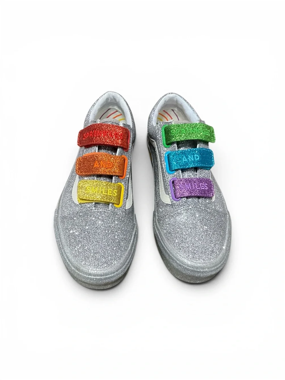 Vans Kids Glitter Low-Top Sneakers - Silver with Rainbow Stripe